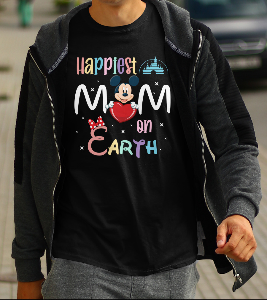 Happiest Mom On Earth Mickey Mouse Heart Disney Castle T-Shirt