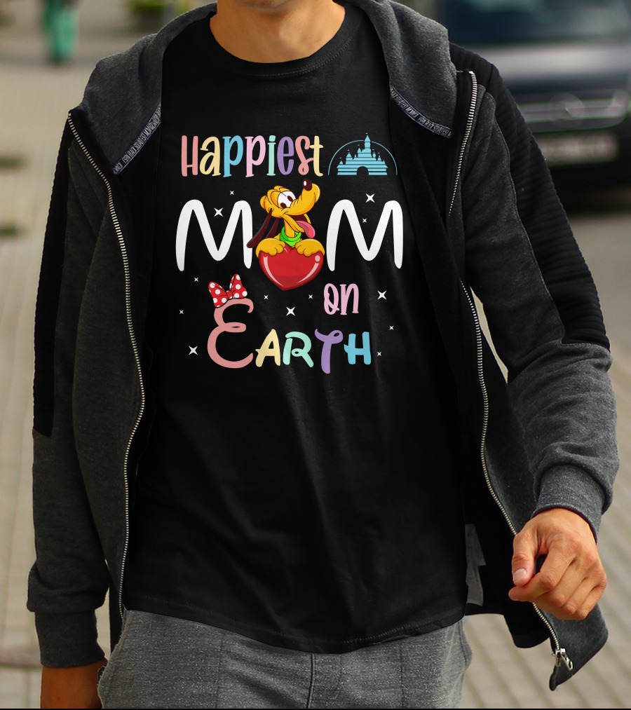 Happiest Mom On Earth Pluto Disney Castle Minnie Bow T-Shirt