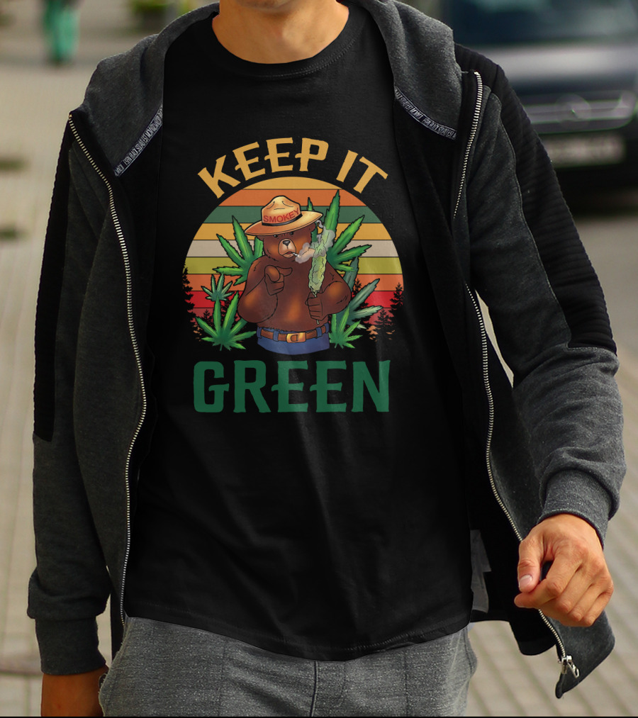 Smokey Keep It Green Retro Cannabis Smokey The Bear T-Shirt