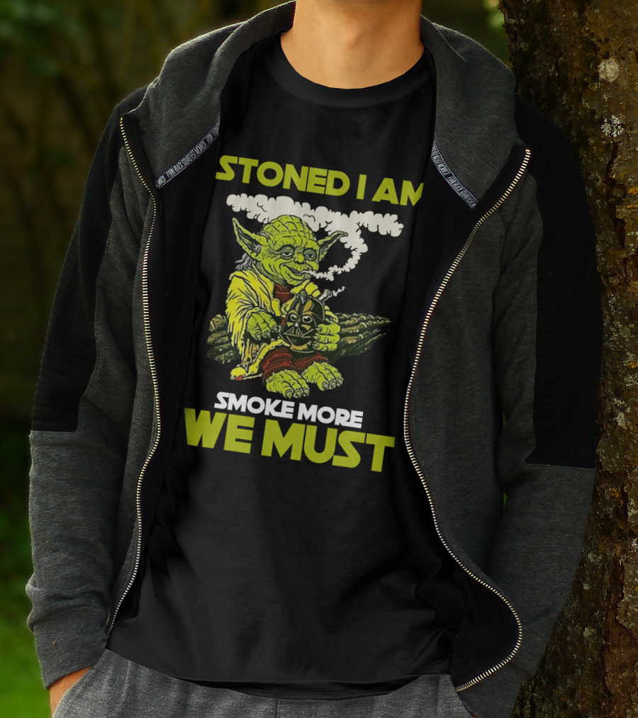 Stoned I Am Smoke More We Must Yoda Smoking Fantasy Image T-Shirt