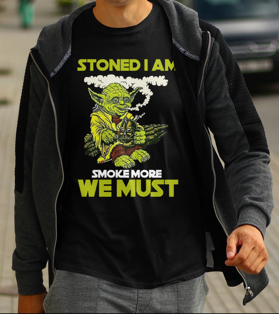 Stoned I Am Smoke More We Must Yoda Smoking Fantasy Image T-Shirt