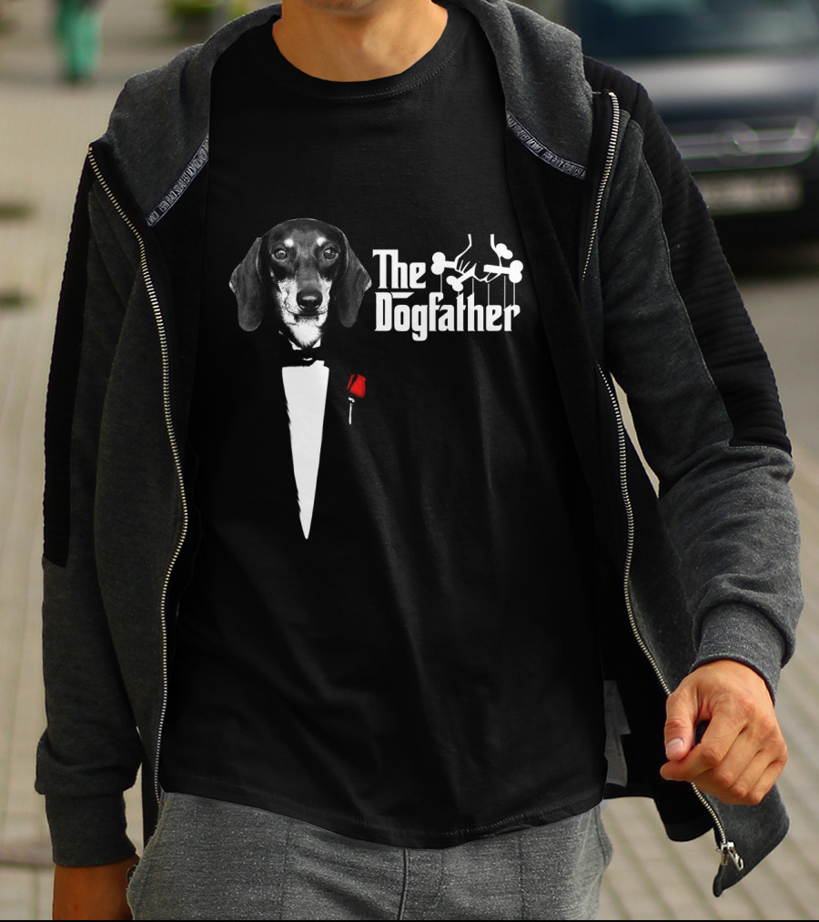 The Dogfather Dashund Tuxedo Rose Puppeteer T-Shirt