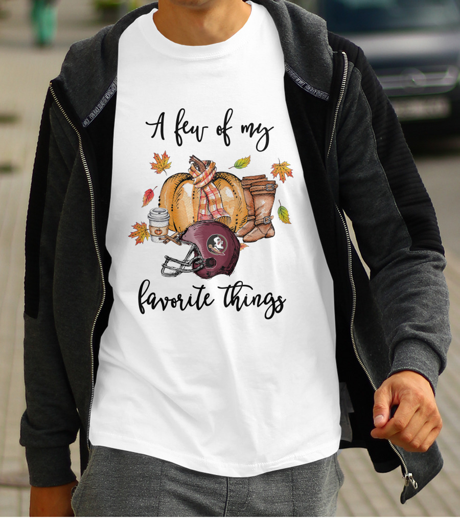 A Few Of My Favorite Things Florida State Seminoles Football Fall Autumn Leaves Cozy Boots Pumpkin Coffee T-Shirt