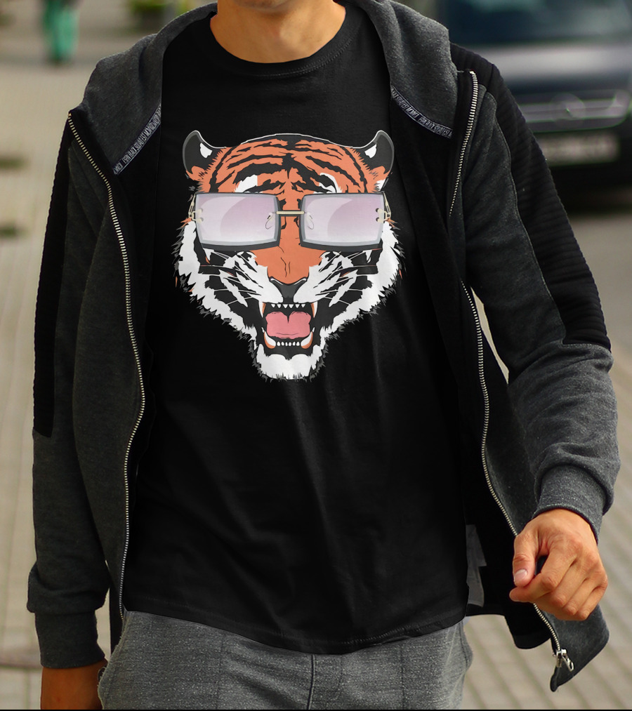 Cincinnati Bengals Tiger Head In Sunglasses T-Shirt