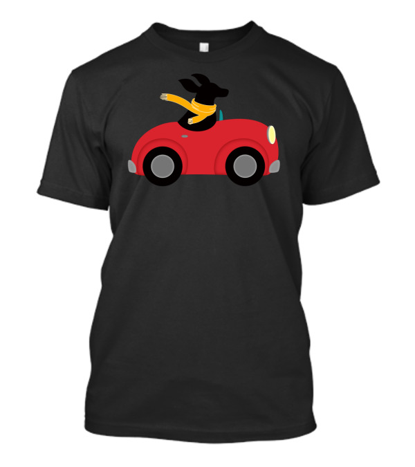 Playful Dog In Red Car With Yellow Scarf Enjoying The Ride T-Shirt