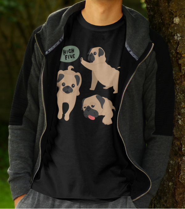 Playful Pug Trio High Five Compilation T-Shirt