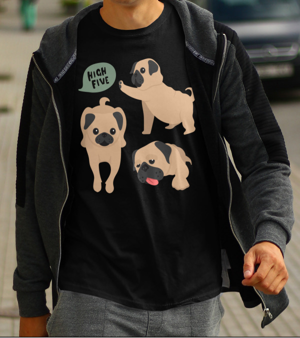 Playful Pug Trio High Five Compilation T-Shirt