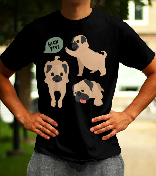 Playful Pug Trio High Five Compilation T-Shirt