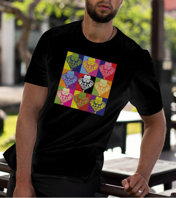 Pop Art Style Dog In Fedora Grid T-Shirt
