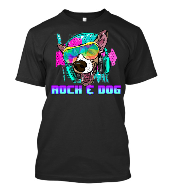Rock And Dog Neon Headphone Party Dog With Shades T-Shirt