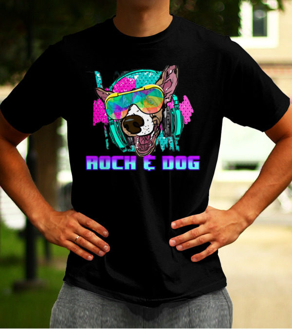 Rock And Dog Neon Headphone Party Dog With Shades T-Shirt