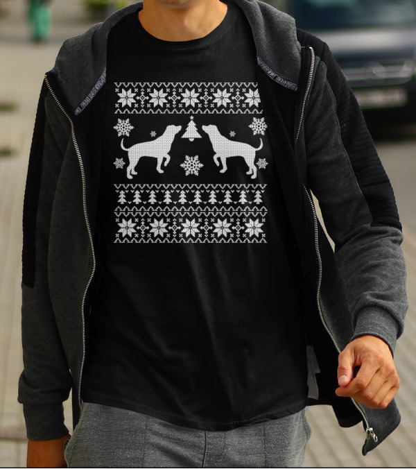 Ugly Dog Christmas Sweater Style Snowflakes And Holiday Motifs T-Shirt