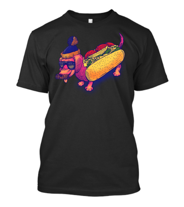 Chicago Style Hot Dog Dachshund With Sunglasses And Beanie T-Shirt