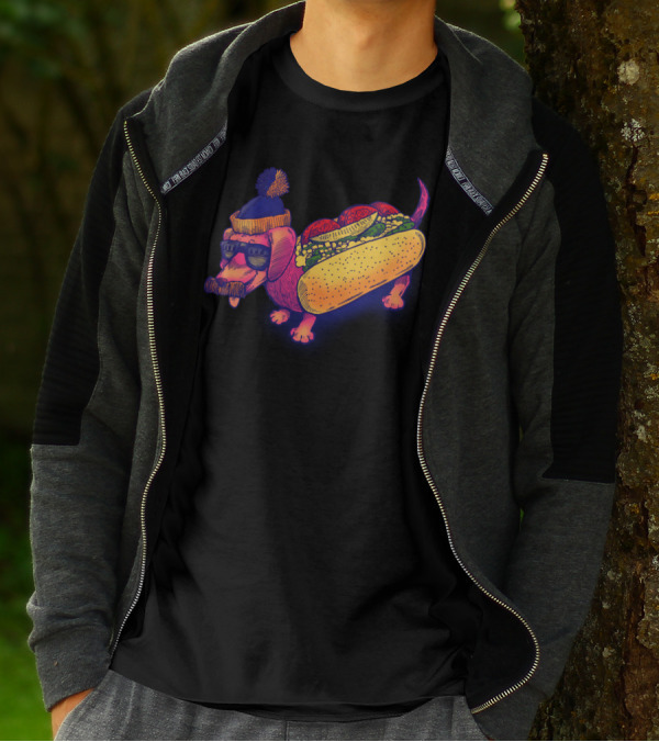 Chicago Style Hot Dog Dachshund With Sunglasses And Beanie T-Shirt