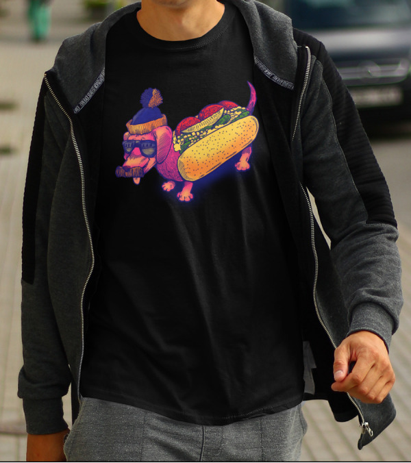Chicago Style Hot Dog Dachshund With Sunglasses And Beanie T-Shirt