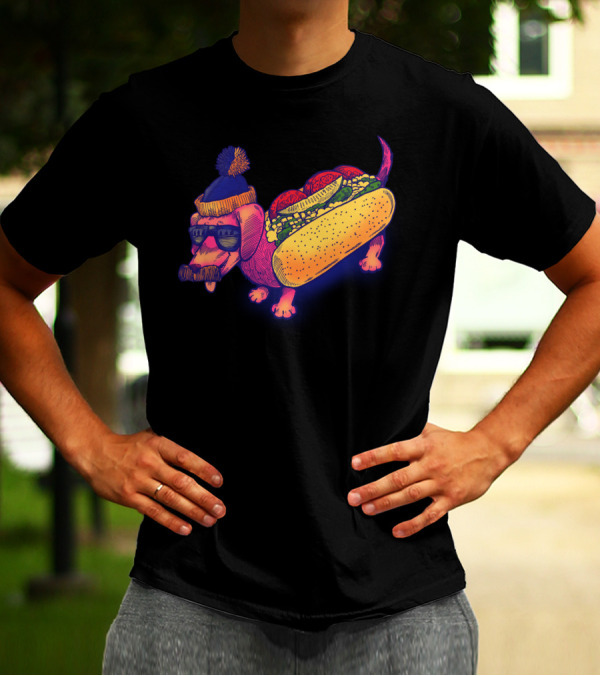 Chicago Style Hot Dog Dachshund With Sunglasses And Beanie T-Shirt
