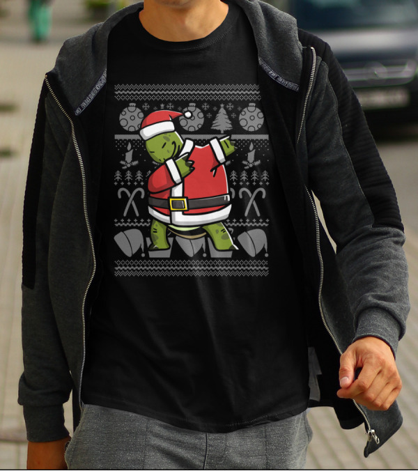 Tortoise Dabbing Santa Ugly Christmas Sweater Dance Move T-Shirt