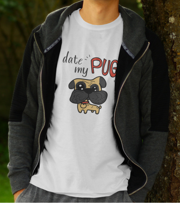 I Date My Pug Cute Cartoon Style Dog Lover Wear T-Shirt