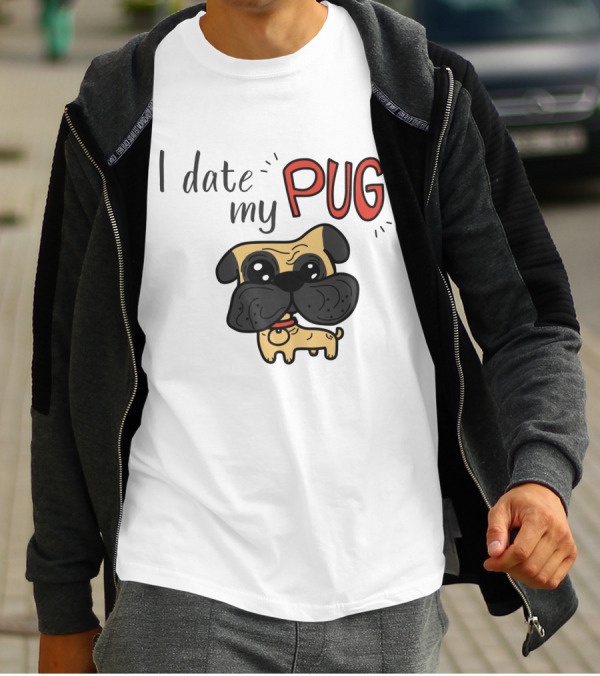 I Date My Pug Cute Cartoon Style Dog Lover Wear T-Shirt