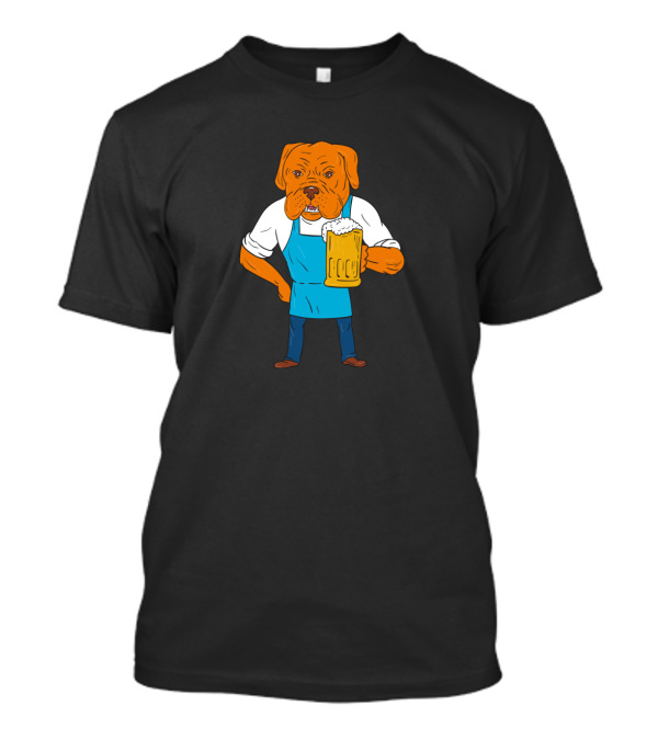 Bordeaux Dog Holding Beer Cartoon Brewer Mascot T-Shirt