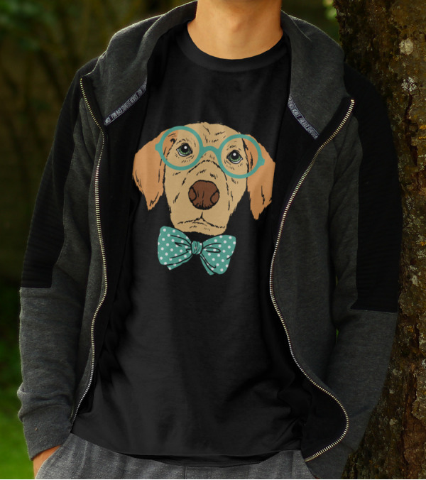 Cool Hipster Nerd Dog With Glasses And Bowtie In T-Shirt