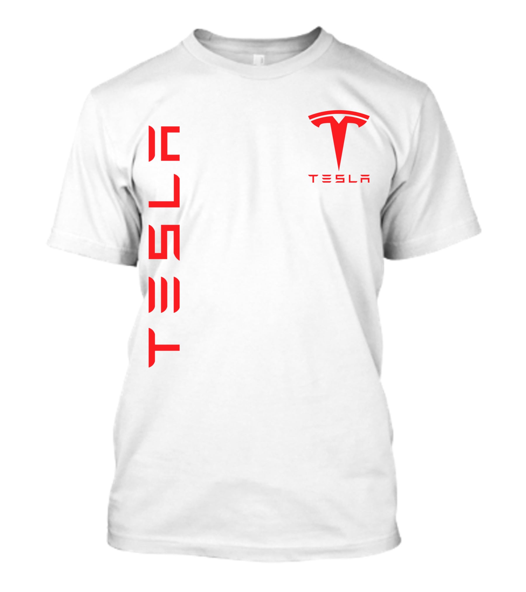 Tesla Vertical And Logo Red T-Shirt