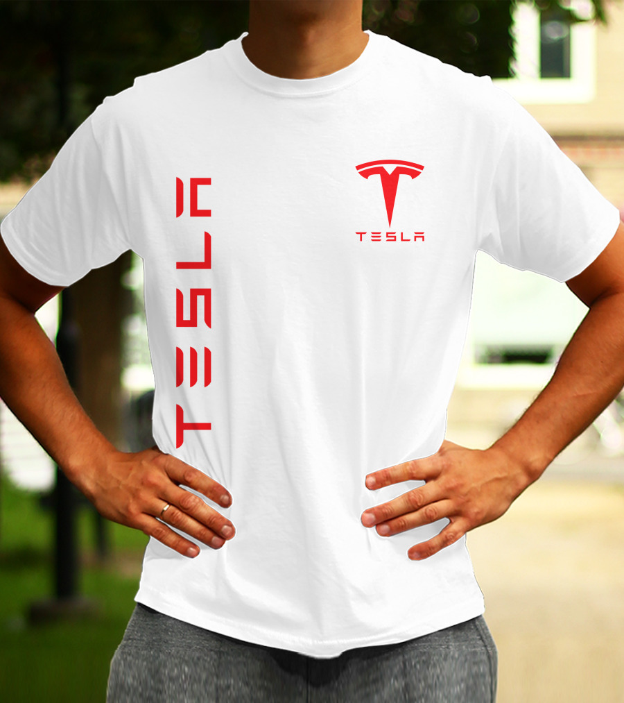 Tesla Vertical And Logo Red T-Shirt