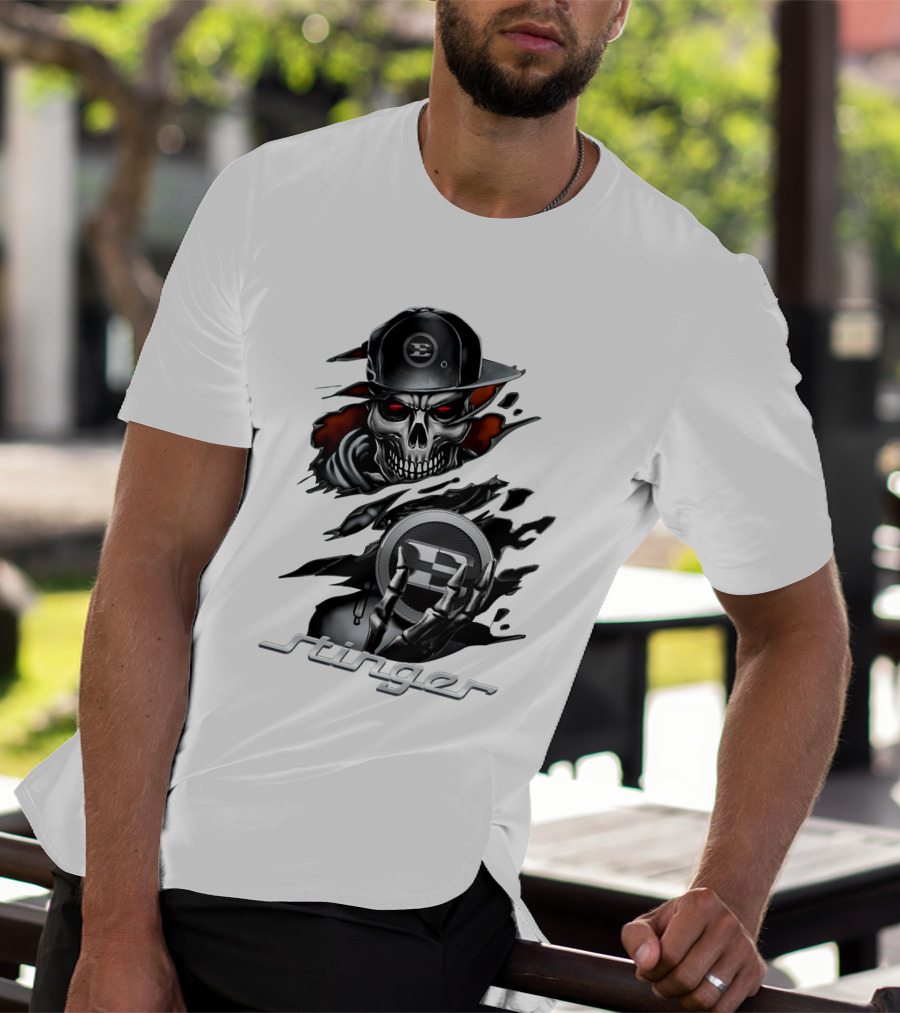 Stinger Skull With Hat And Logo Emblem T-Shirt