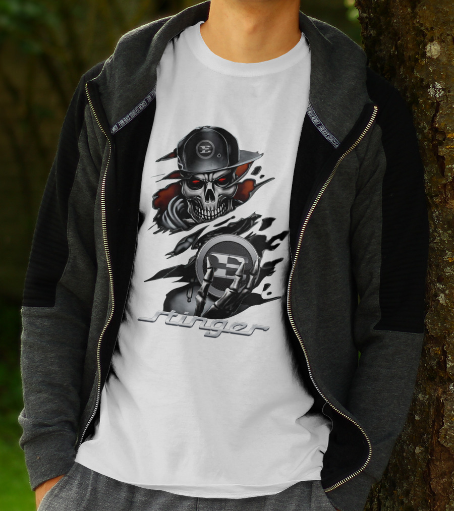 Stinger Skull With Hat And Logo Emblem T-Shirt
