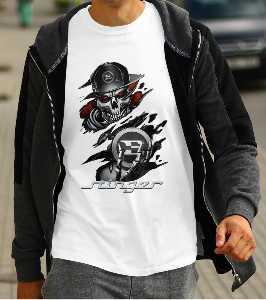 Stinger Skull With Hat And Logo Emblem T-Shirt
