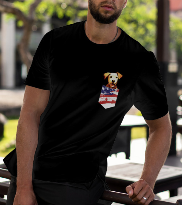 Adorable American Flag Pocket Dog T-Shirt