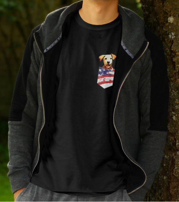 Adorable American Flag Pocket Dog T-Shirt