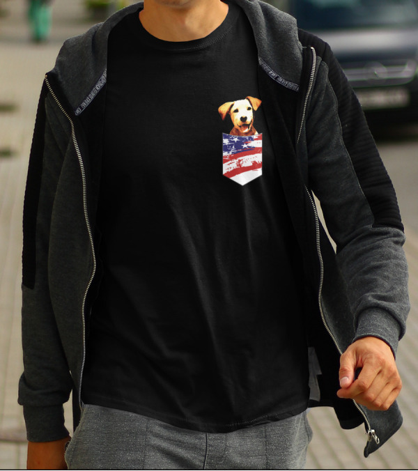 Adorable American Flag Pocket Dog T-Shirt