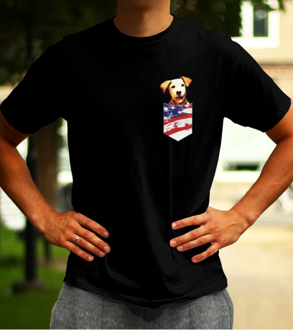 Adorable American Flag Pocket Dog T-Shirt