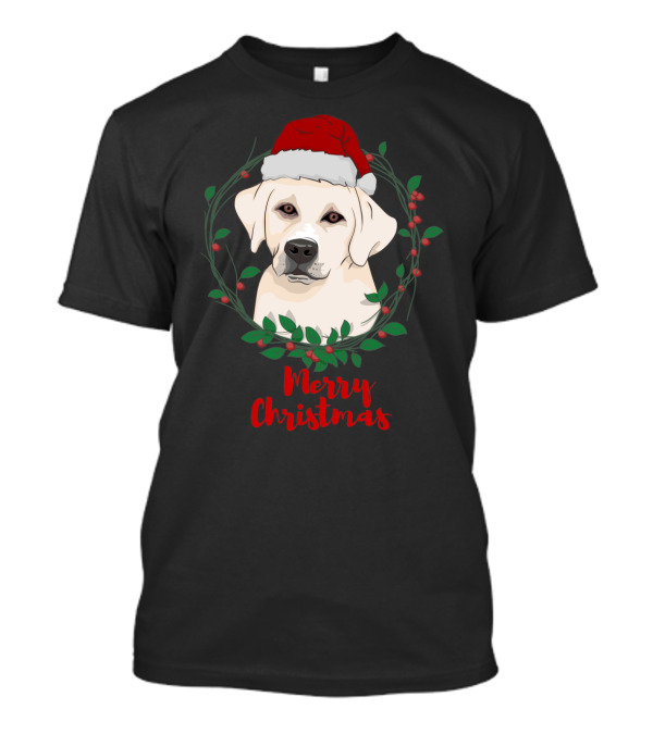 Merry Christmas Labrador Dog With Santa Hat And Holiday Wreath T-Shirt
