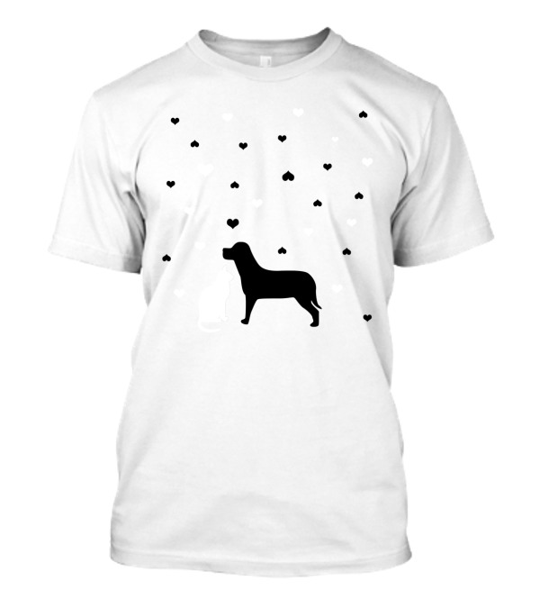 Dog And Cat Silhouettes With Hearts T-Shirt