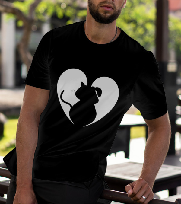 Heart-Shaped Cat And Dog Silhouette Design For Animal Lovers T-Shirt