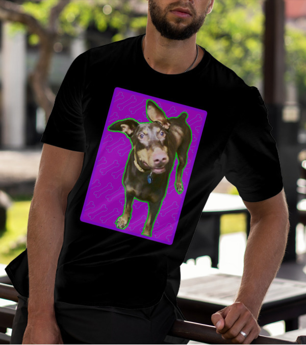 Barron The Dog With Playful Pink Bone Pattern Background T-Shirt