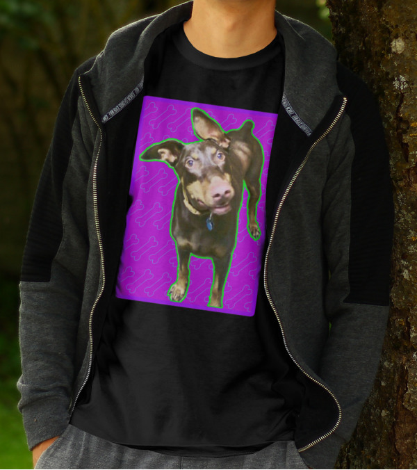 Barron The Dog With Playful Pink Bone Pattern Background T-Shirt