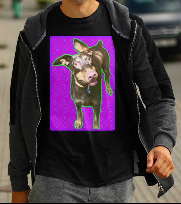 Barron The Dog With Playful Pink Bone Pattern Background T-Shirt