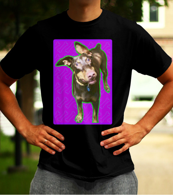 Barron The Dog With Playful Pink Bone Pattern Background T-Shirt