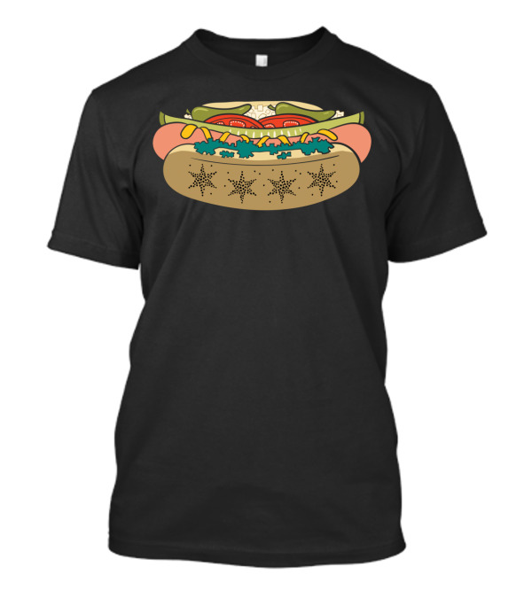 Chicago Hot Dog With Celestial Star Detail And Classic Topping Elements T-Shirt