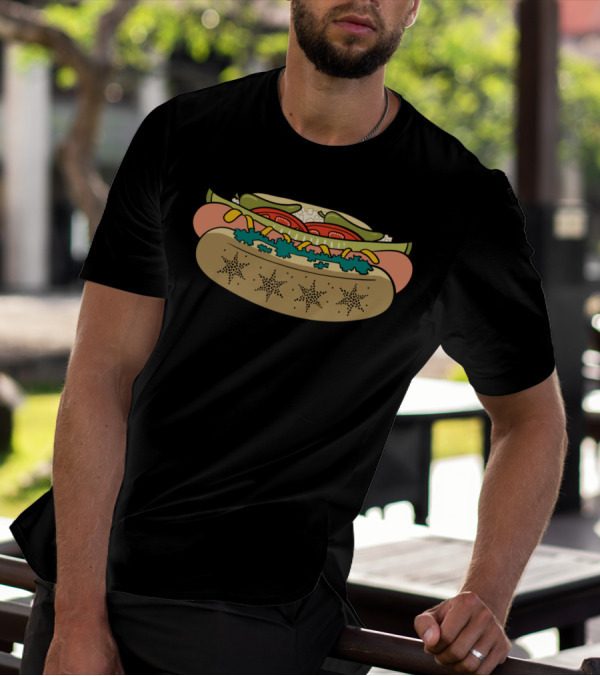 Chicago Hot Dog With Celestial Star Detail And Classic Topping Elements T-Shirt