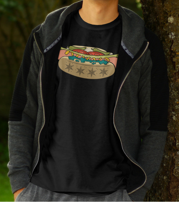 Chicago Hot Dog With Celestial Star Detail And Classic Topping Elements T-Shirt