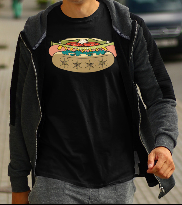 Chicago Hot Dog With Celestial Star Detail And Classic Topping Elements T-Shirt