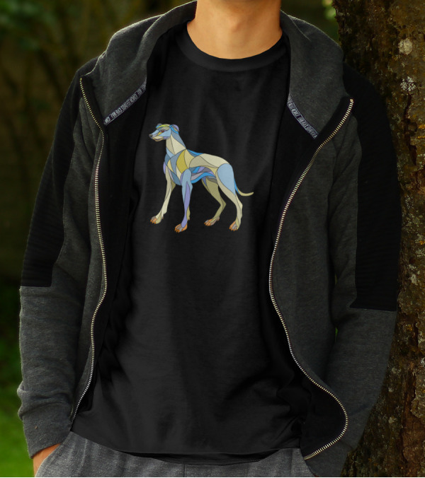 Mosaic Greyhound Dog Abstract Side Profile With Vibrant Geometric Colors T-Shirt