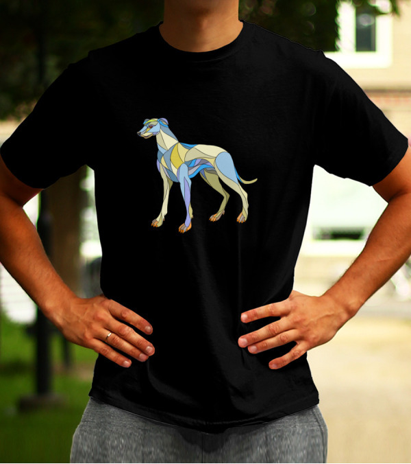 Mosaic Greyhound Dog Abstract Side Profile With Vibrant Geometric Colors T-Shirt