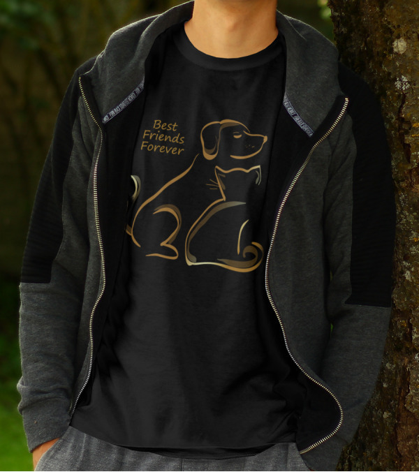 Best Friends Forever Dog And Cat Silhouette Harmony T-Shirt