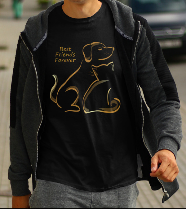 Best Friends Forever Dog And Cat Silhouette Harmony T-Shirt