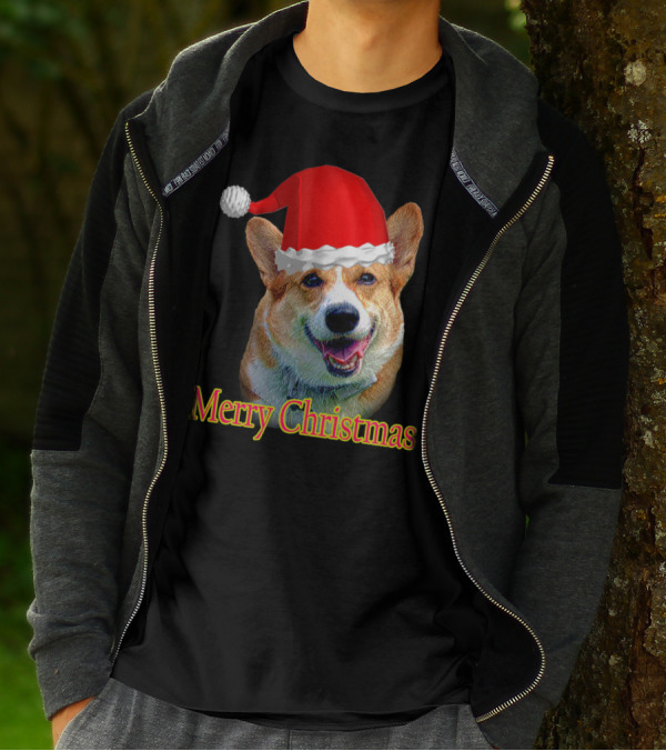 Merry Christmas Santa Claus Dog With Red Hat T-Shirt